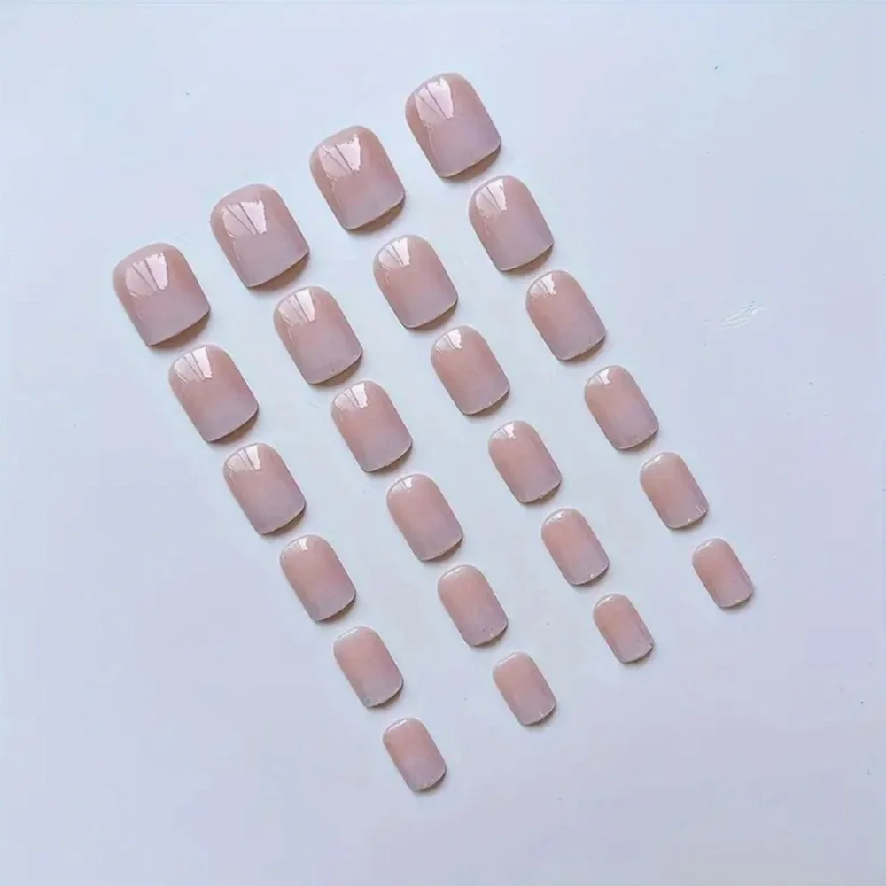 24pcs Glossy Jelly Pink Gradient Press-On Glue-On Short Oval Fake Nails